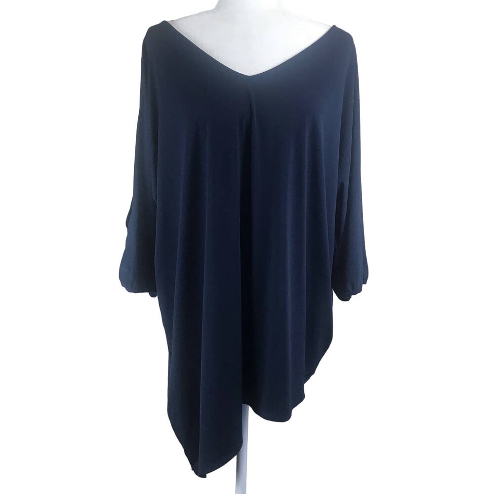 Lane Bryant Women's Blue Asymmetrical Hem Shirt Top V-Neck Stretchy Sz 18/20